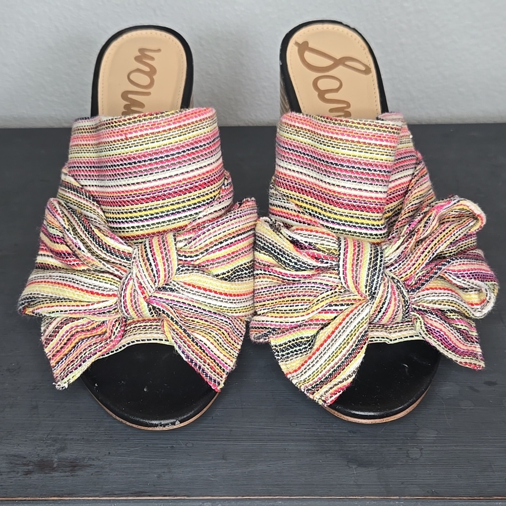 Sam Edelman Yumi Multi Color Bow Slide Heel Sandal Size 7 - Picture 6 of 11